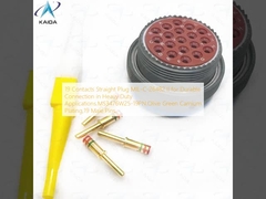 19핀 컨택트 스트레이트 플러그 MIL-C-26482 II, 중장비 환경에서 내구성이 뛰어난 연결을 위해 사용. MS3476W25-19PN. 올리브 그린 카드뮴 도금, 19개 수 핀.